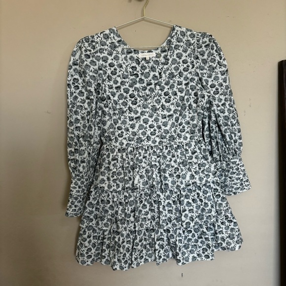 LoveShackFancy Paris Dandelion Print Long Puff Sleeve Ruffle Mini Dress 4 - Picture 9 of 11
